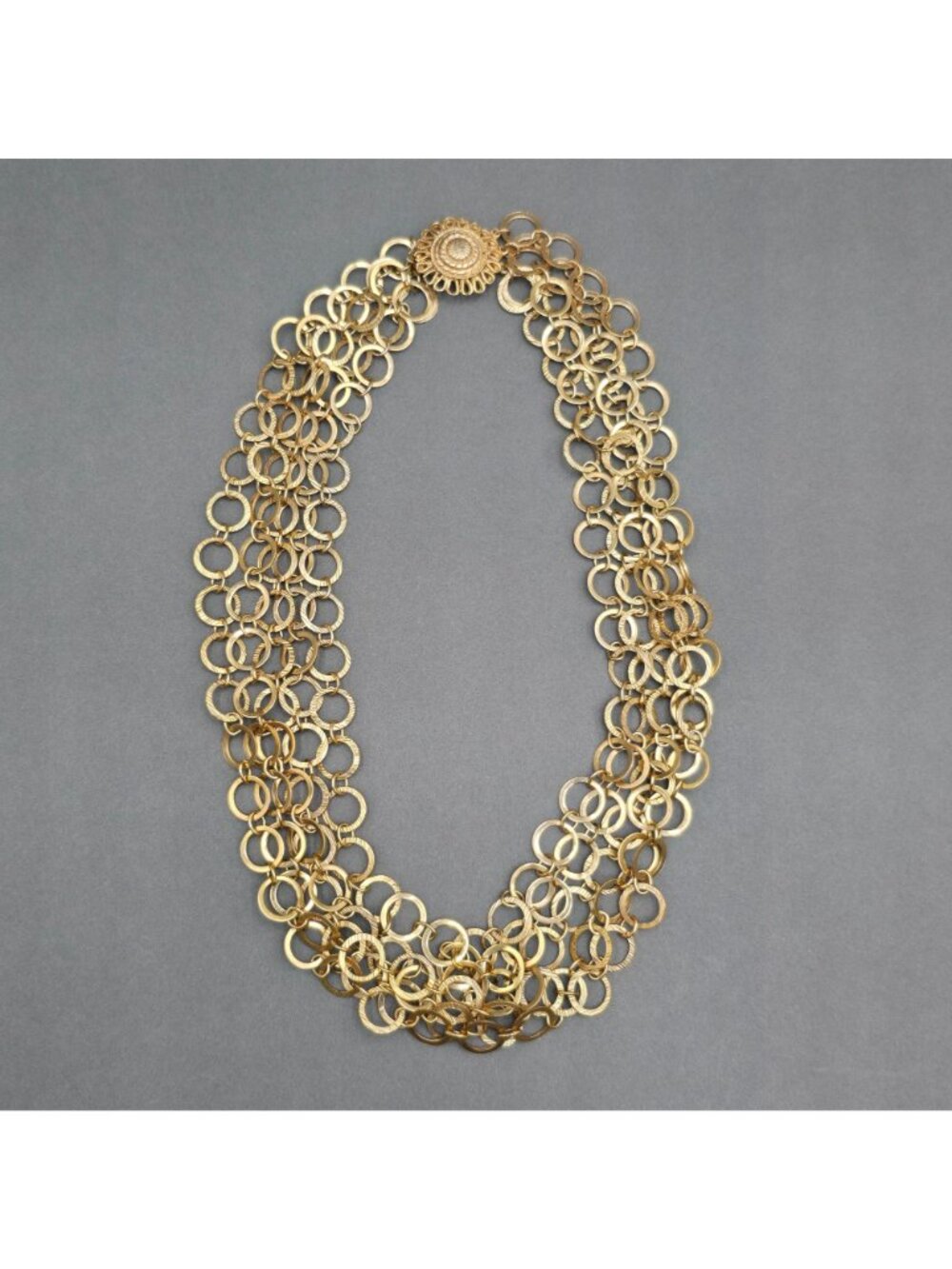 Vintage Multi Strand Circle Link Necklace 18" Heavy Gold Tone Statement Piece - Picture 8 of 12